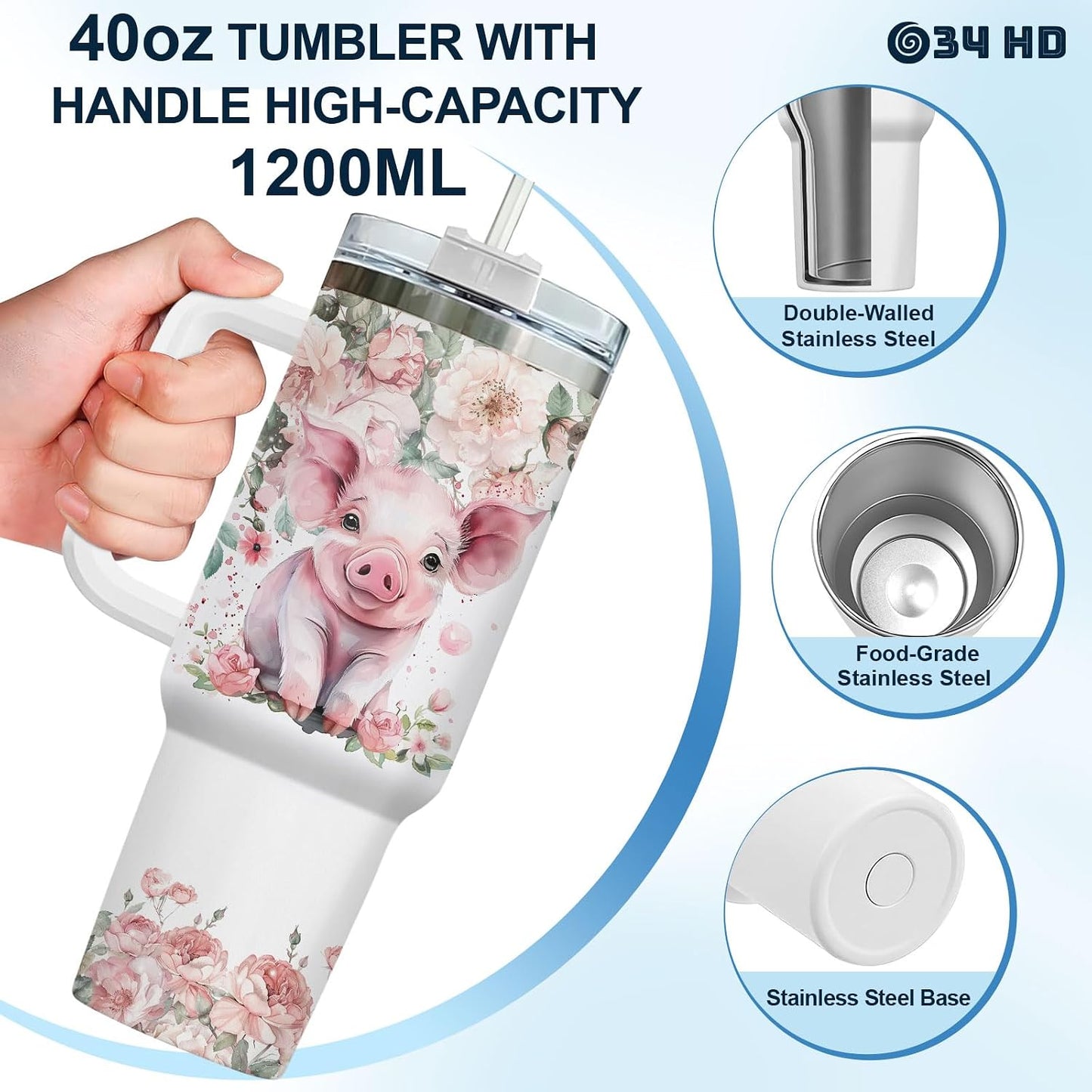 Funny Cow Forgot What Was 40 oz Tumbler with Handle, Cow Lover Gift | Ranch Lover Gift, Heifer Ranch Farmhouse Cattle Moo Barnyard Humor Witty Hilarious Comedy Tumbler