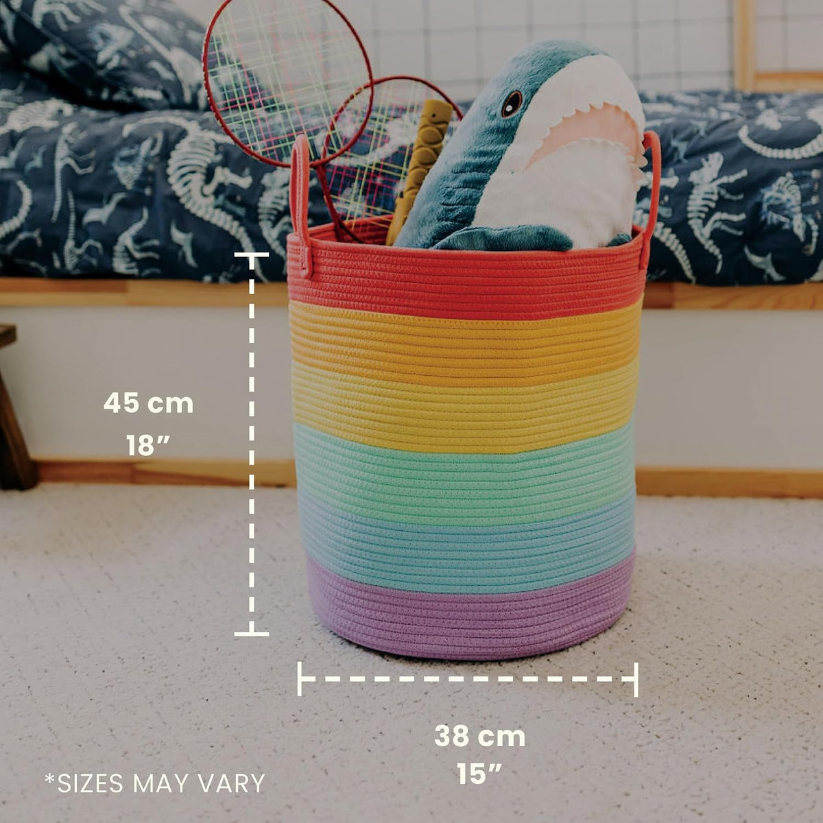 Rainbow Toy Basket & Blanket Storage Bin, Nursery 20x13"