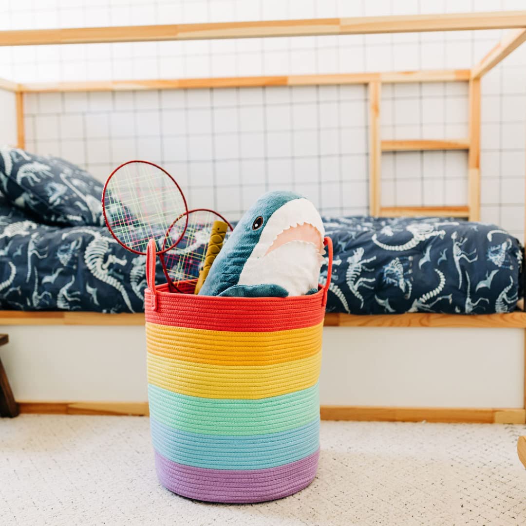 Rainbow Toy Basket & Blanket Storage Bin, Nursery 20x13"