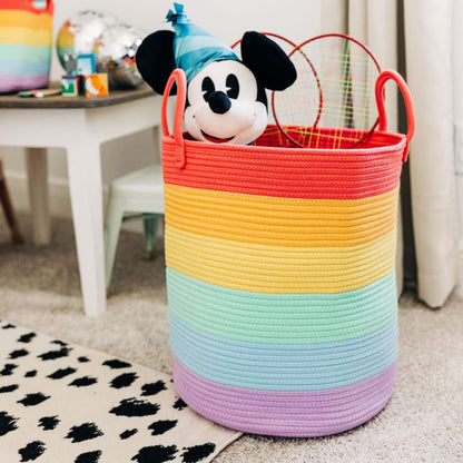 Rainbow Toy Basket & Blanket Storage Bin, Nursery 20x13"