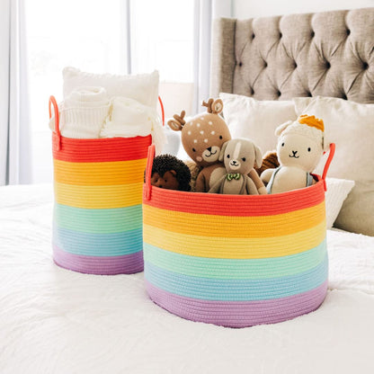 Rainbow Toy Basket & Blanket Storage Bin, Nursery 20x13"