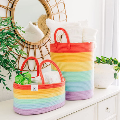 Rainbow Toy Basket & Blanket Storage Bin, Nursery 20x13"