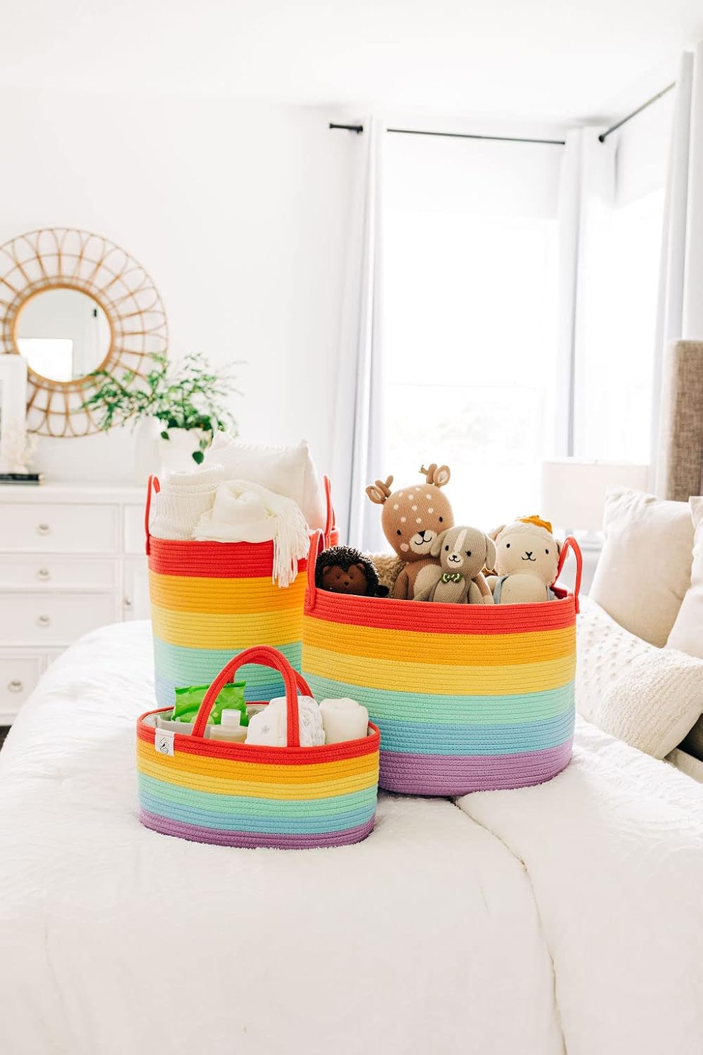 Rainbow Toy Basket & Blanket Storage Bin, Nursery 20x13"