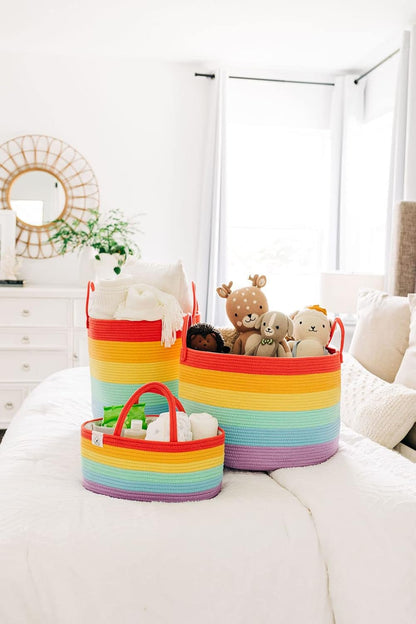Rainbow Toy Basket & Blanket Storage Bin, Nursery 20x13"