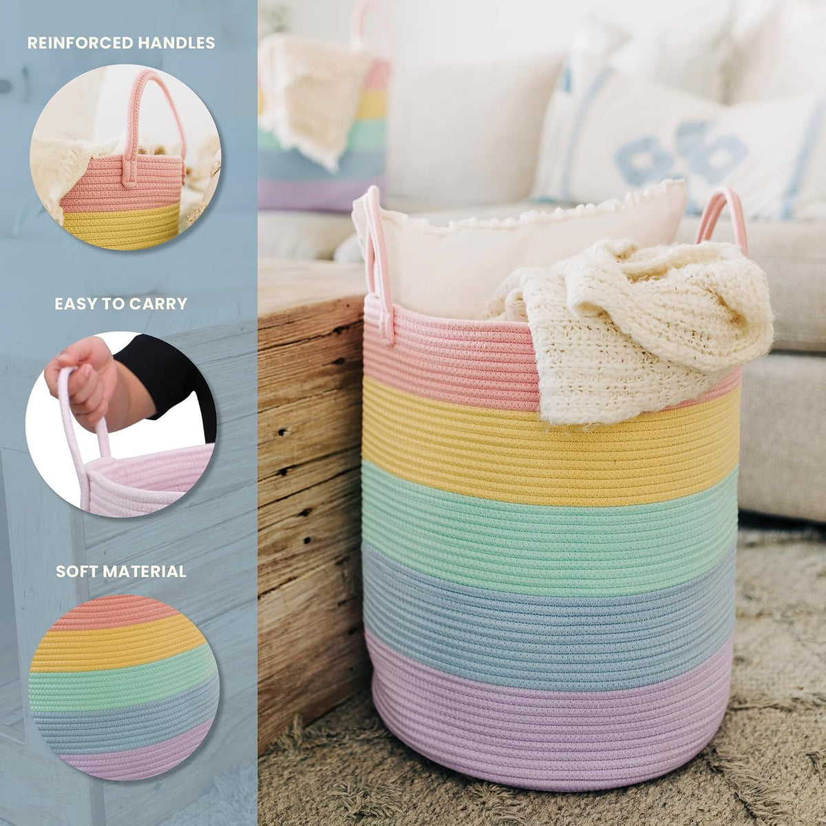 Rainbow Toy Basket & Blanket Storage Bin, Nursery 20x13"