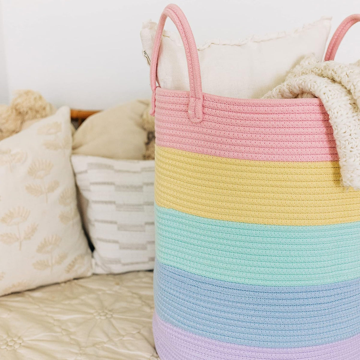 Rainbow Toy Basket & Blanket Storage Bin, Nursery 20x13"