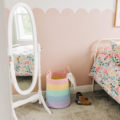 Rainbow Toy Basket & Blanket Storage Bin, Nursery 20x13"