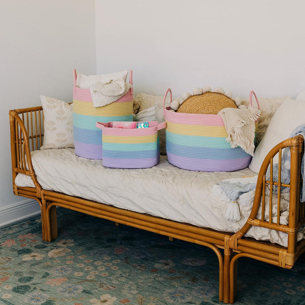 Rainbow Toy Basket & Blanket Storage Bin, Nursery 20x13"