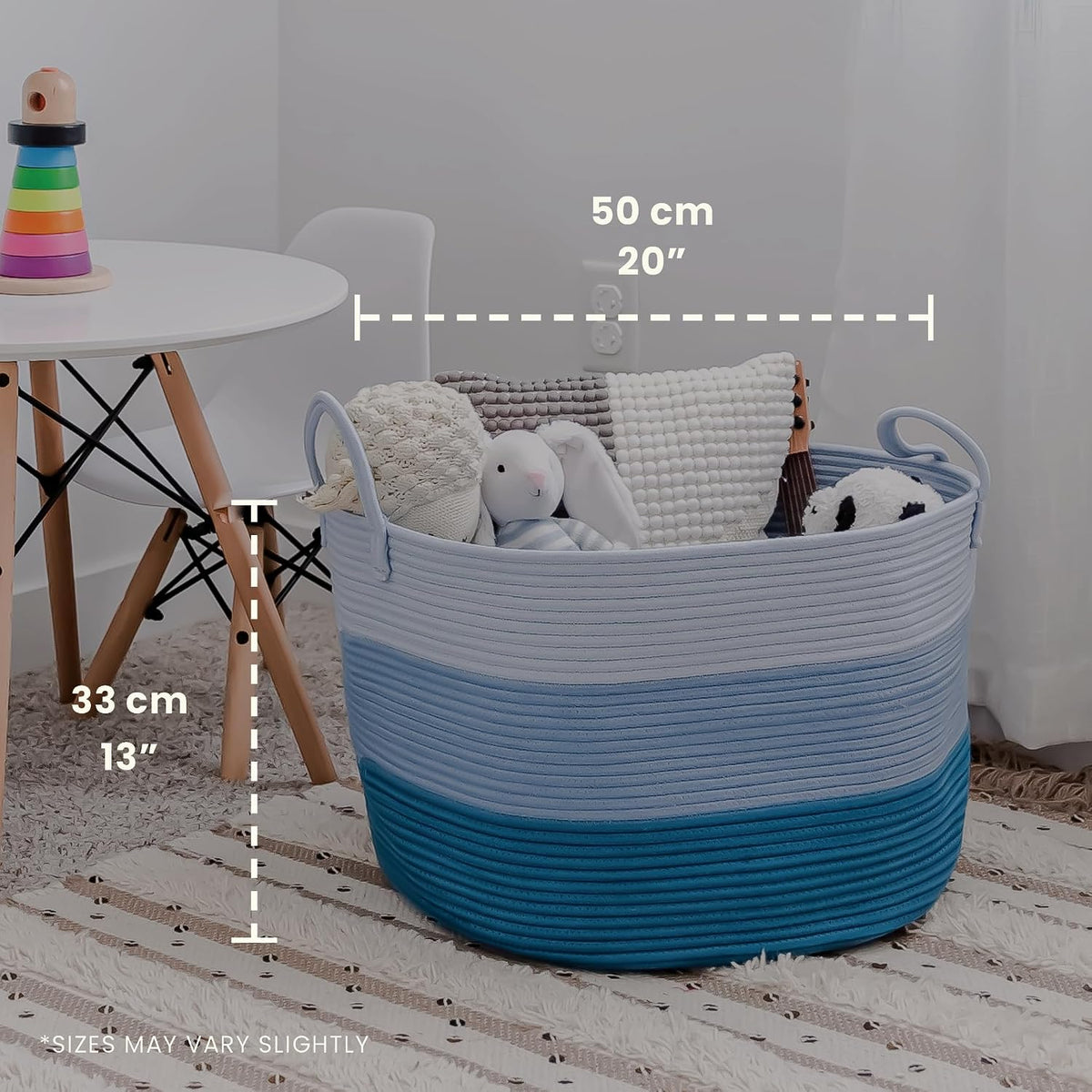 Rainbow Toy Basket & Blanket Storage Bin, Nursery 20x13"
