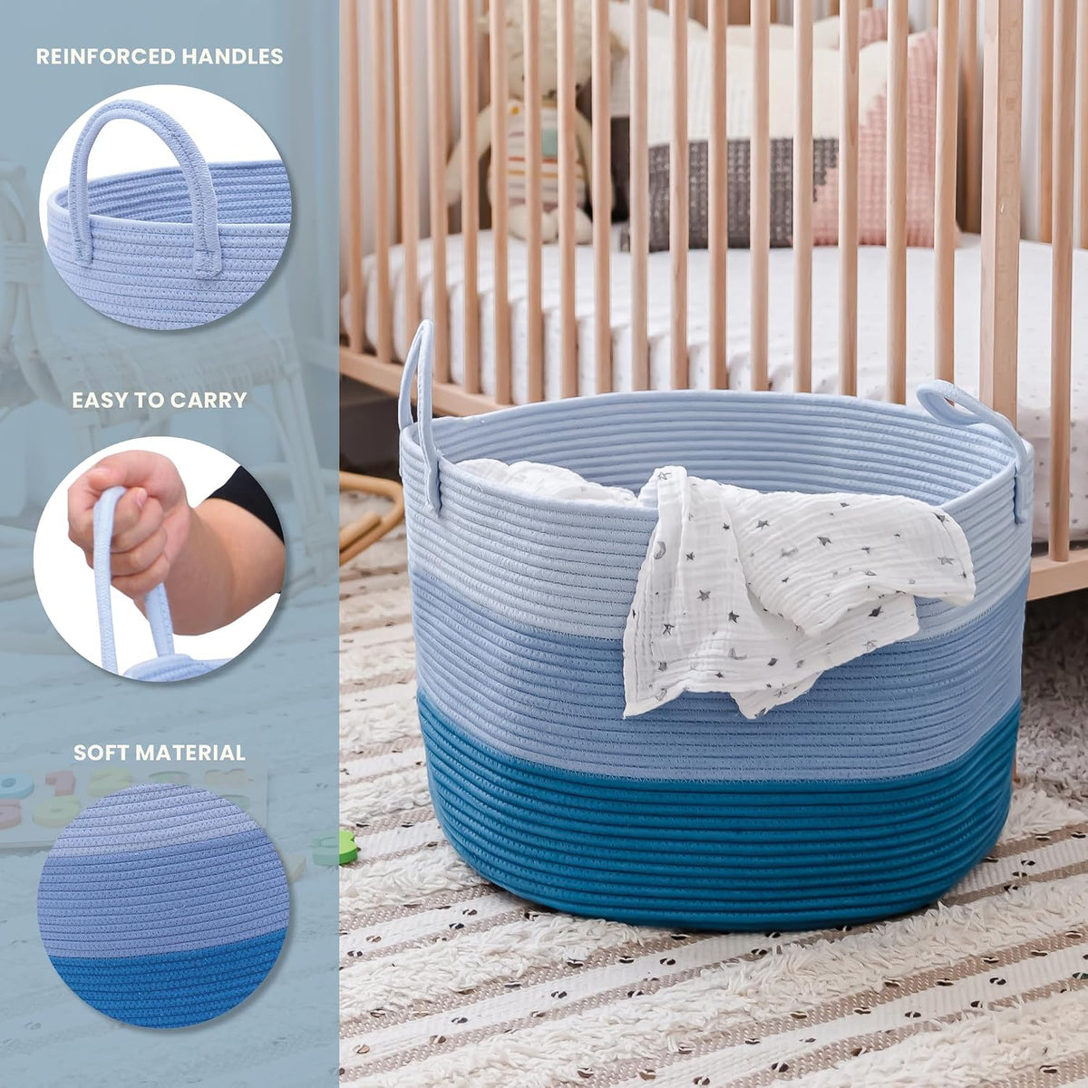 Rainbow Toy Basket & Blanket Storage Bin, Nursery 20x13"