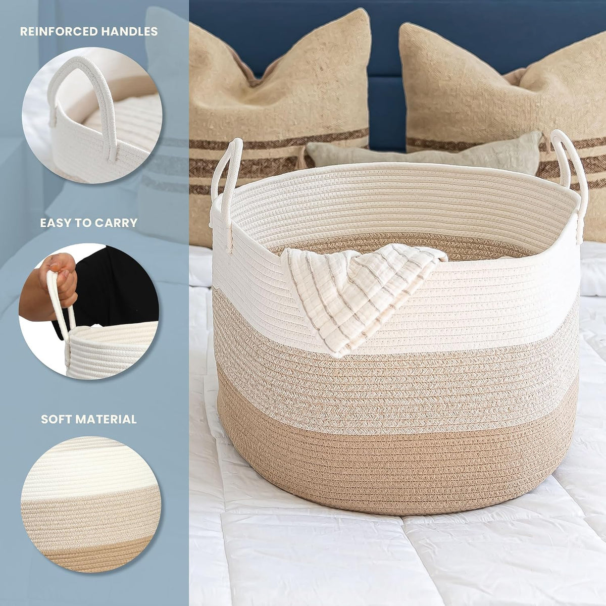 Rainbow Toy Basket & Blanket Storage Bin, Nursery 20x13"
