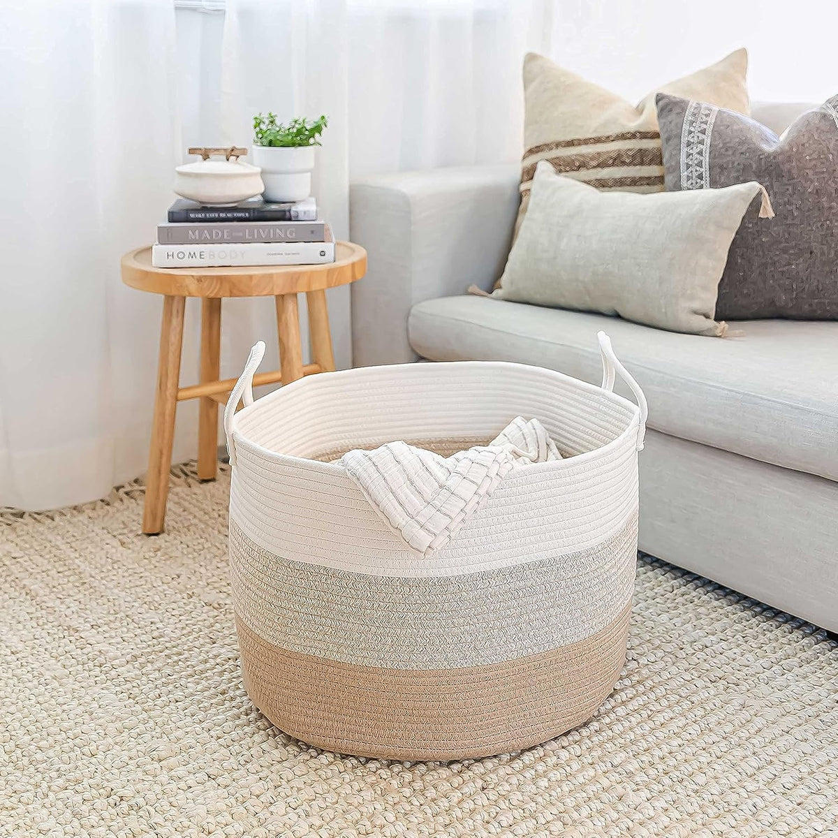 Rainbow Toy Basket & Blanket Storage Bin, Nursery 20x13"