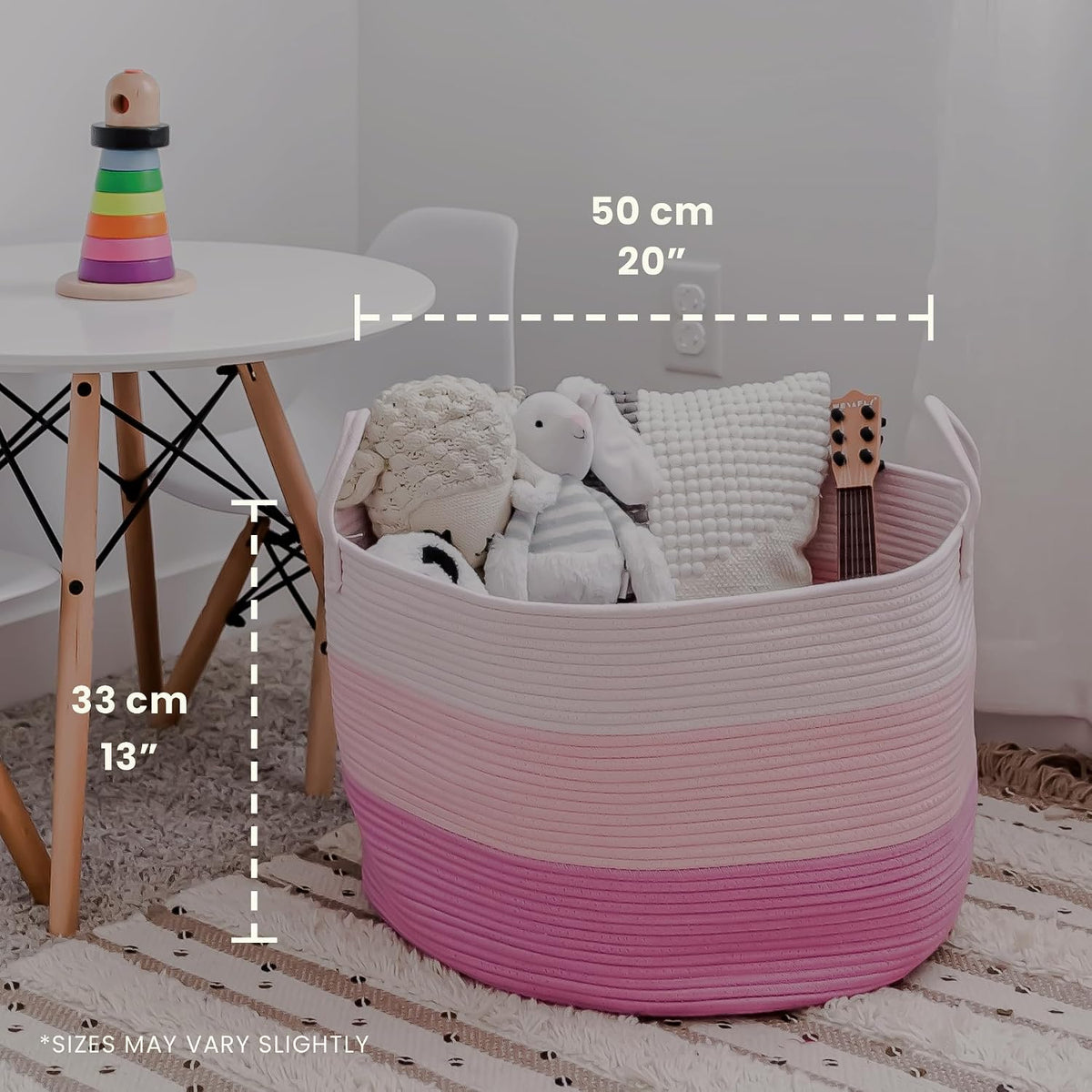 Rainbow Toy Basket & Blanket Storage Bin, Nursery 20x13"