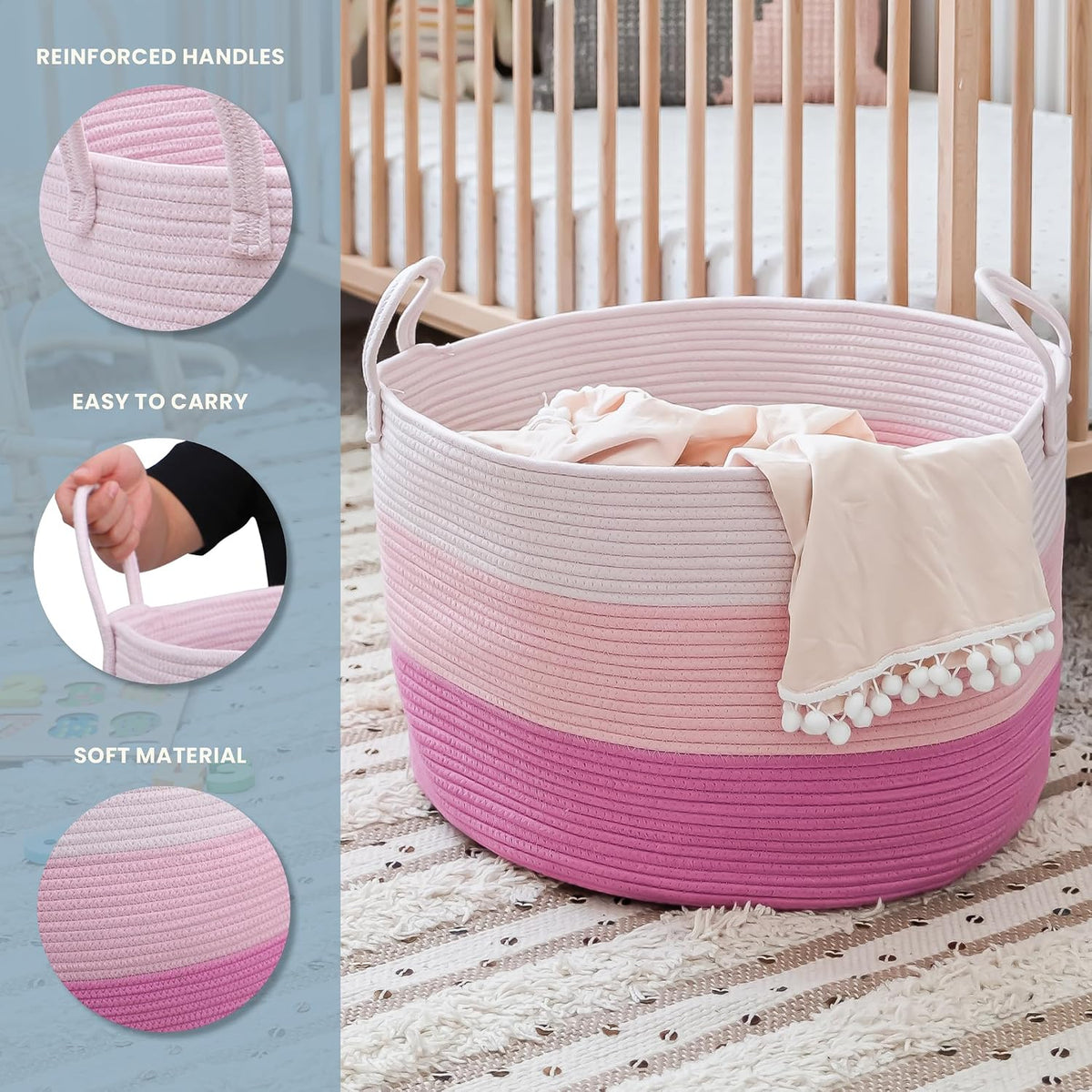 Rainbow Toy Basket & Blanket Storage Bin, Nursery 20x13"