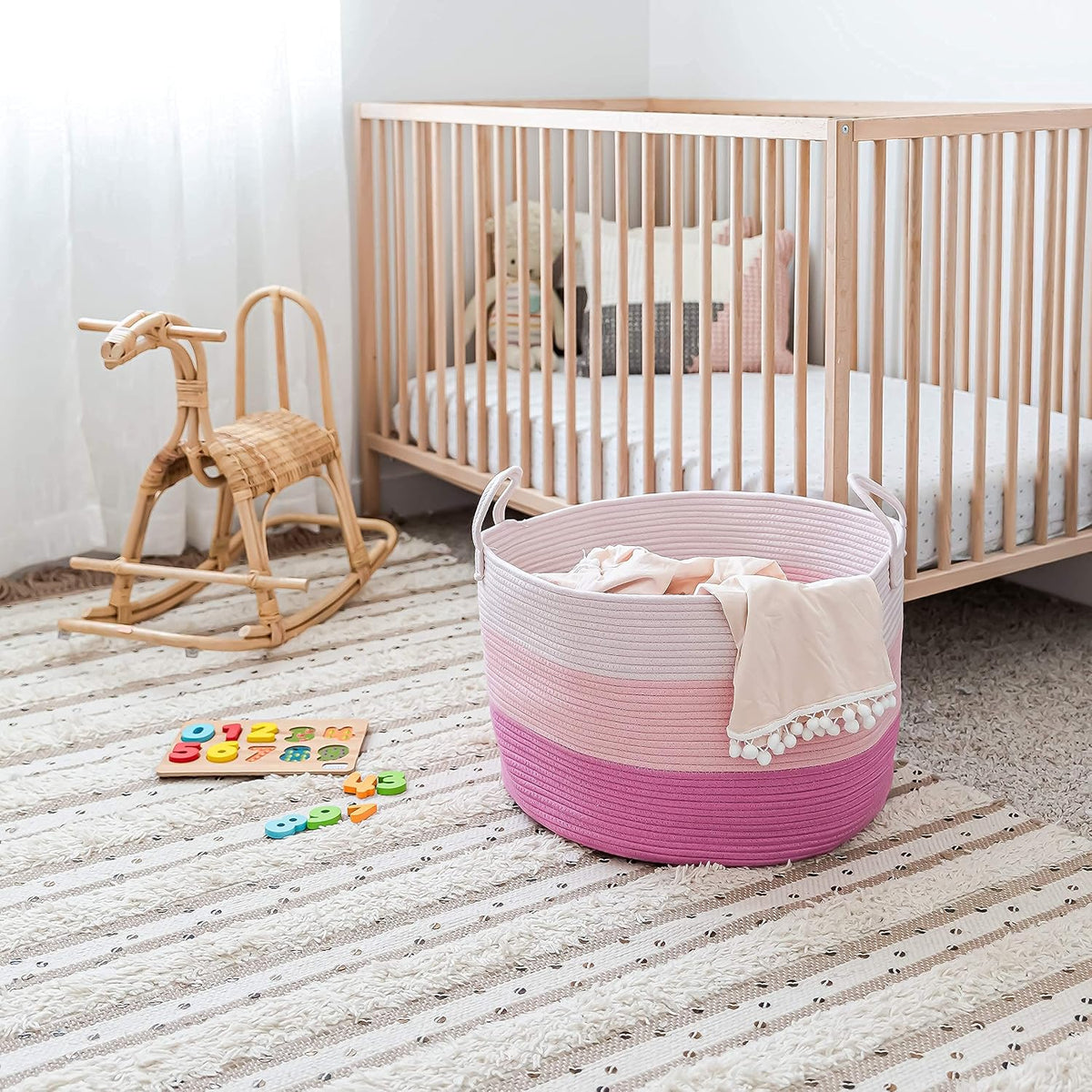 Rainbow Toy Basket & Blanket Storage Bin, Nursery 20x13"