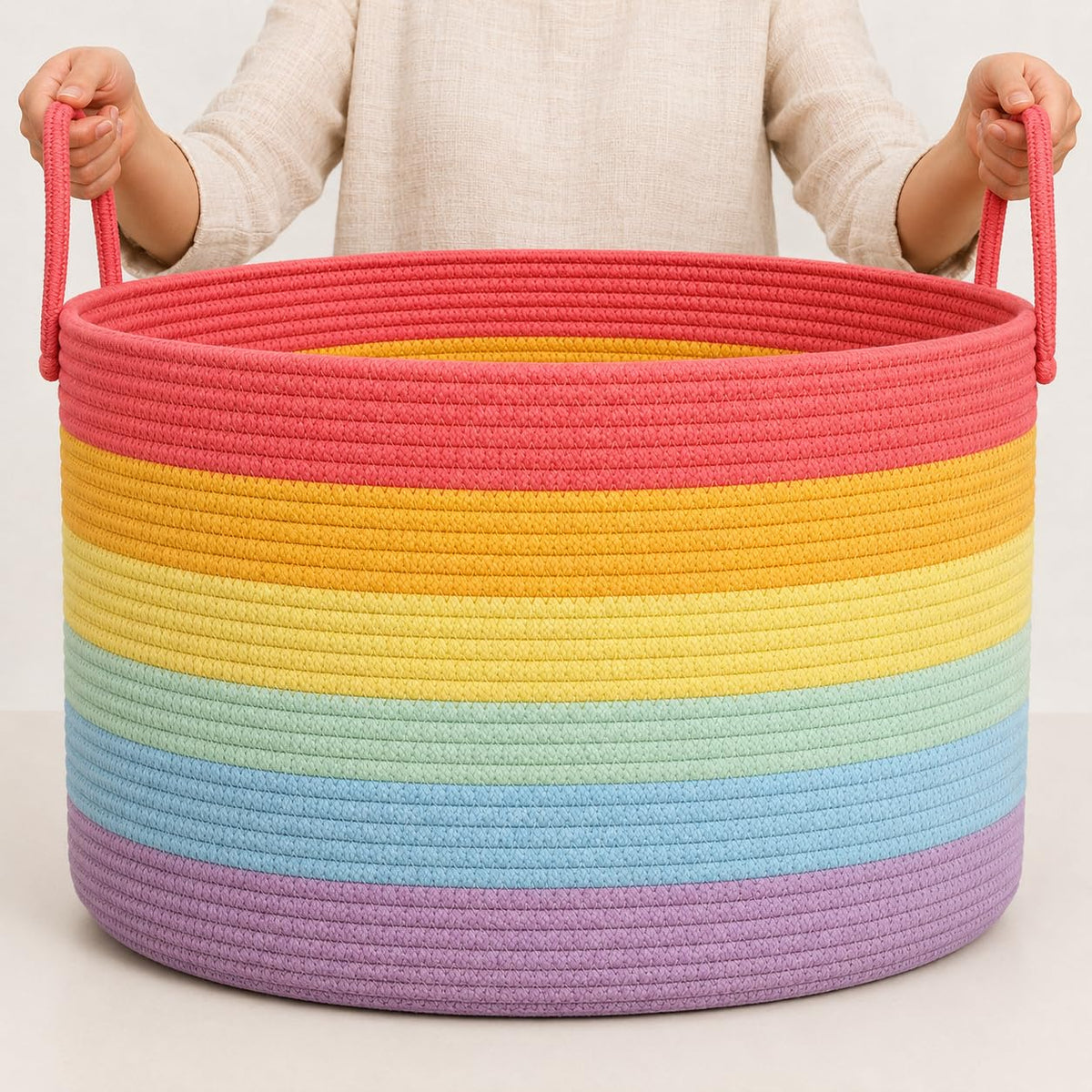 Rainbow Toy Basket & Blanket Storage Bin, Nursery 20x13"