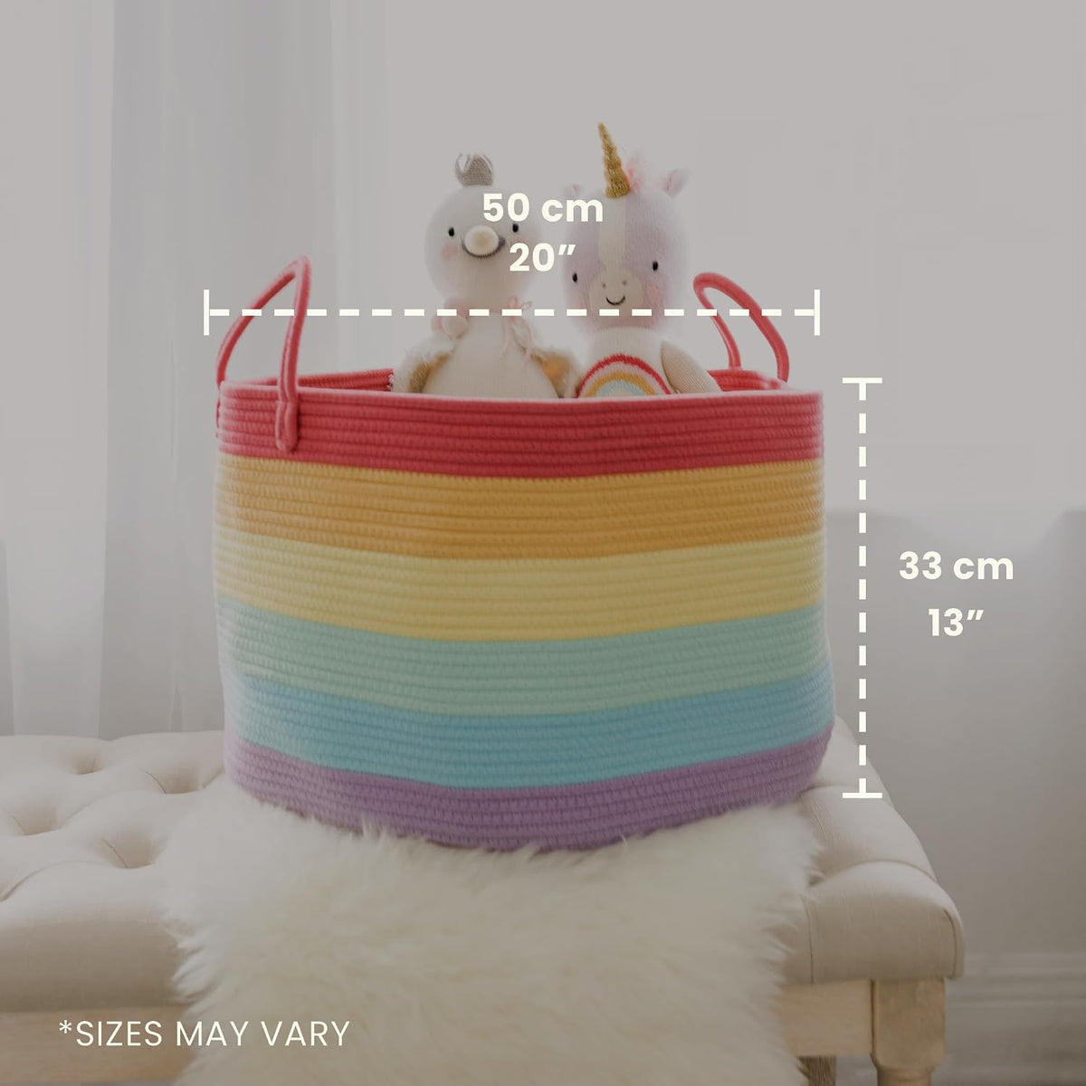 Rainbow Toy Basket & Blanket Storage Bin, Nursery 20x13"