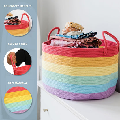 Rainbow Toy Basket & Blanket Storage Bin, Nursery 20x13"
