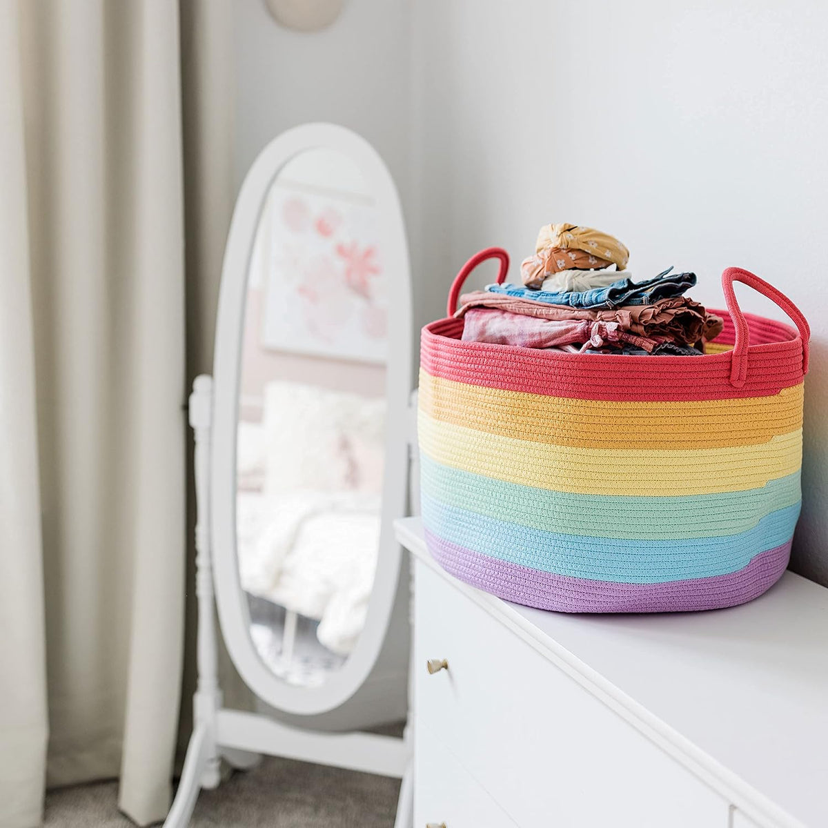 Rainbow Toy Basket & Blanket Storage Bin, Nursery 20x13"