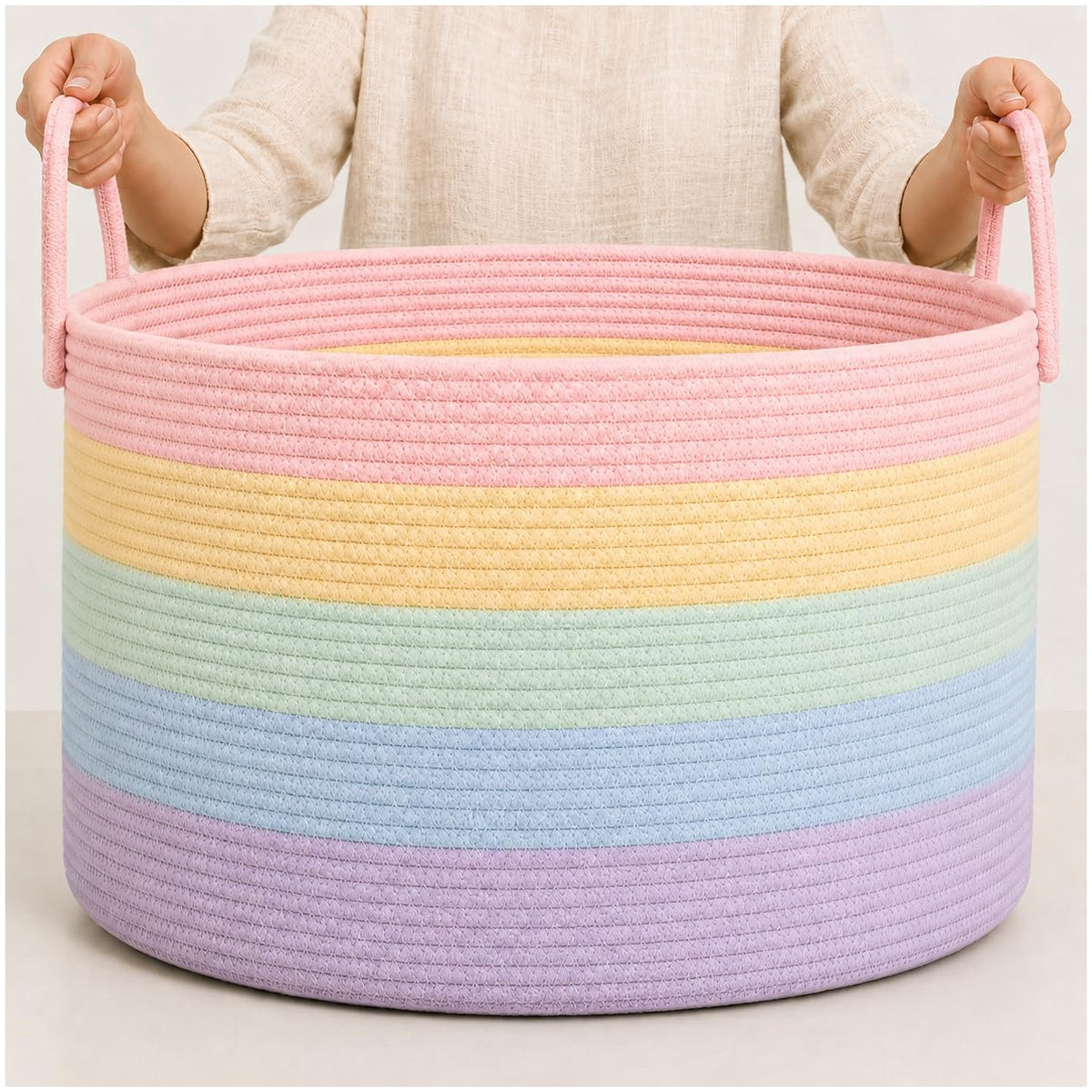 Rainbow Toy Basket & Blanket Storage Bin, Nursery 20x13"