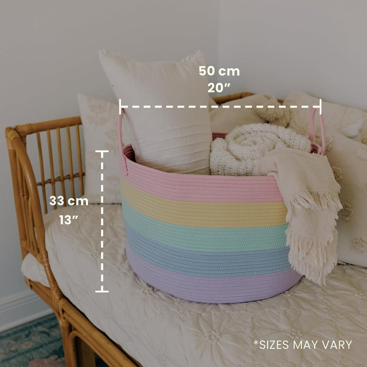 Rainbow Toy Basket & Blanket Storage Bin, Nursery 20x13"
