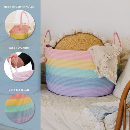 Rainbow Toy Basket & Blanket Storage Bin, Nursery 20x13"