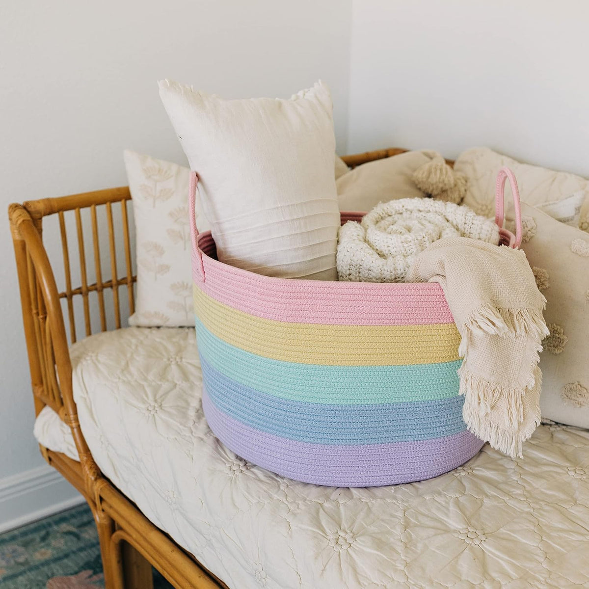 Rainbow Toy Basket & Blanket Storage Bin, Nursery 20x13"
