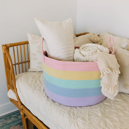 Rainbow Toy Basket & Blanket Storage Bin, Nursery 20x13"