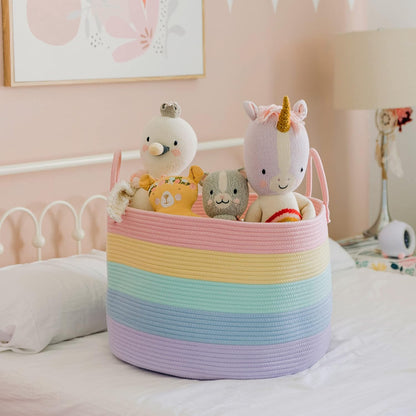 Rainbow Toy Basket & Blanket Storage Bin, Nursery 20x13"