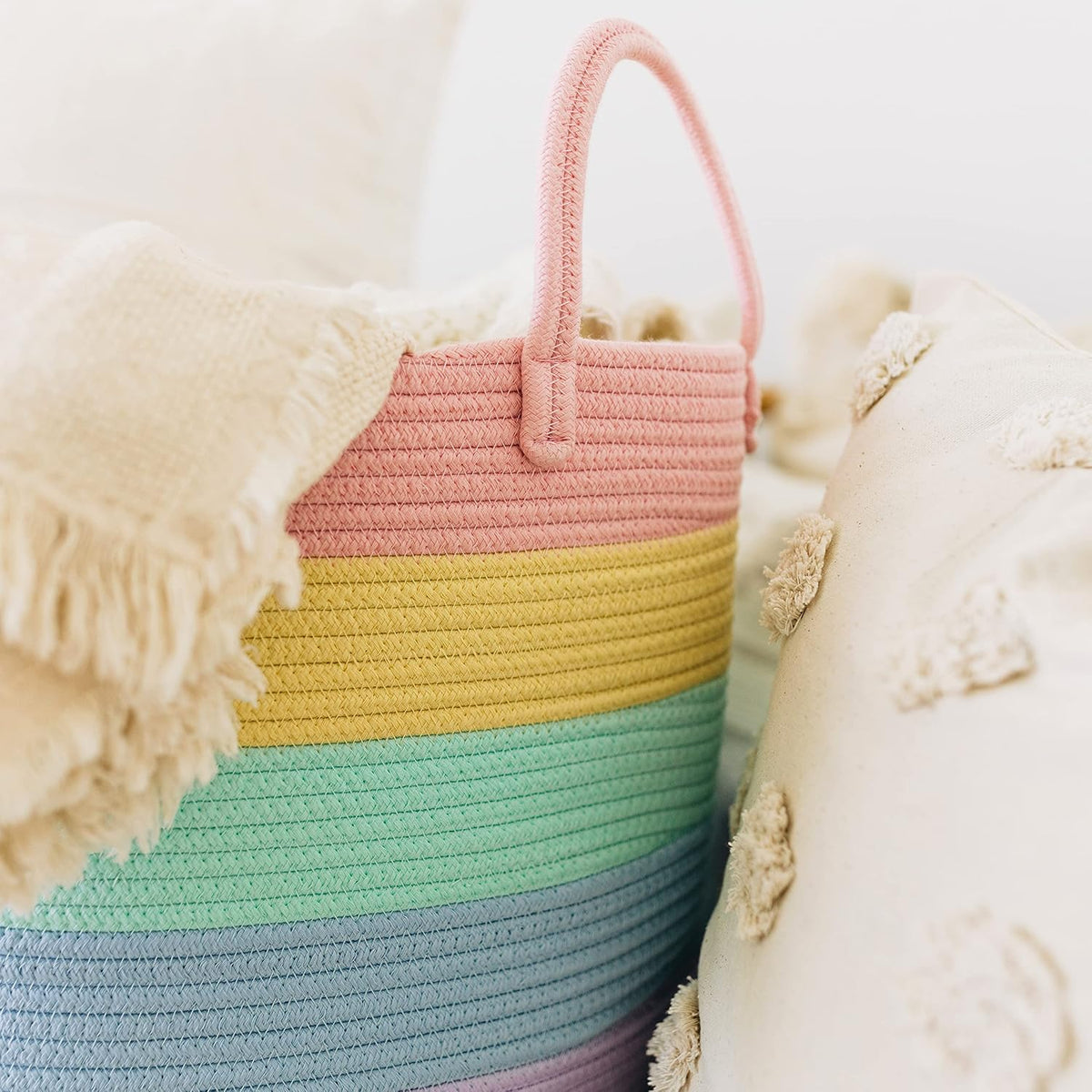 Rainbow Toy Basket & Blanket Storage Bin, Nursery 20x13"