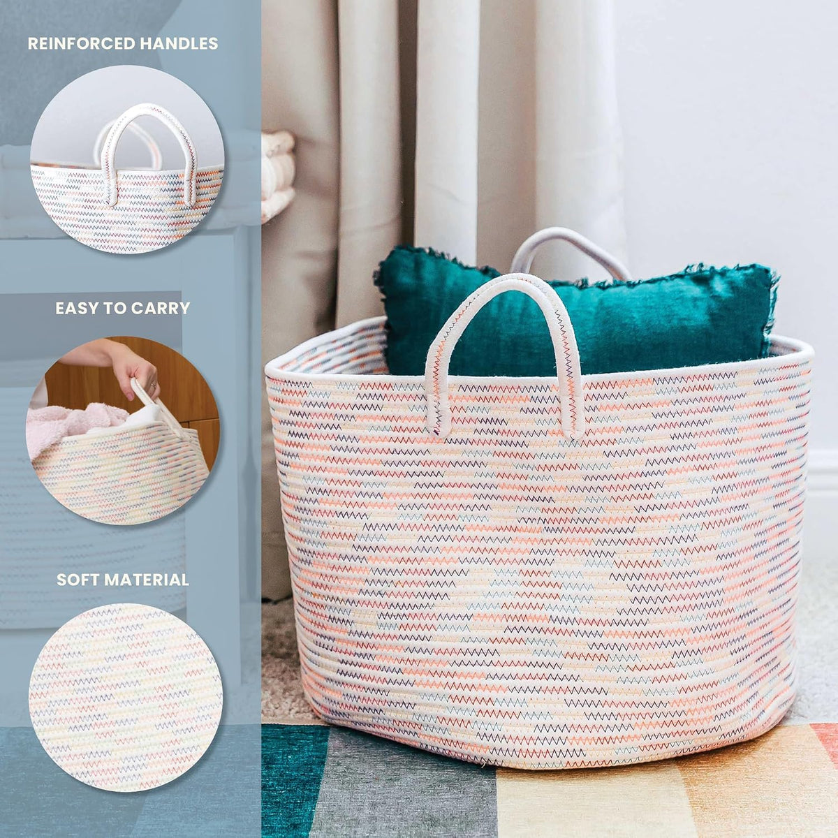Rainbow Toy Basket & Blanket Storage Bin, Nursery 20x13"