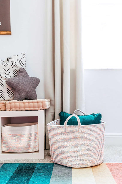 Rainbow Toy Basket & Blanket Storage Bin, Nursery 20x13"