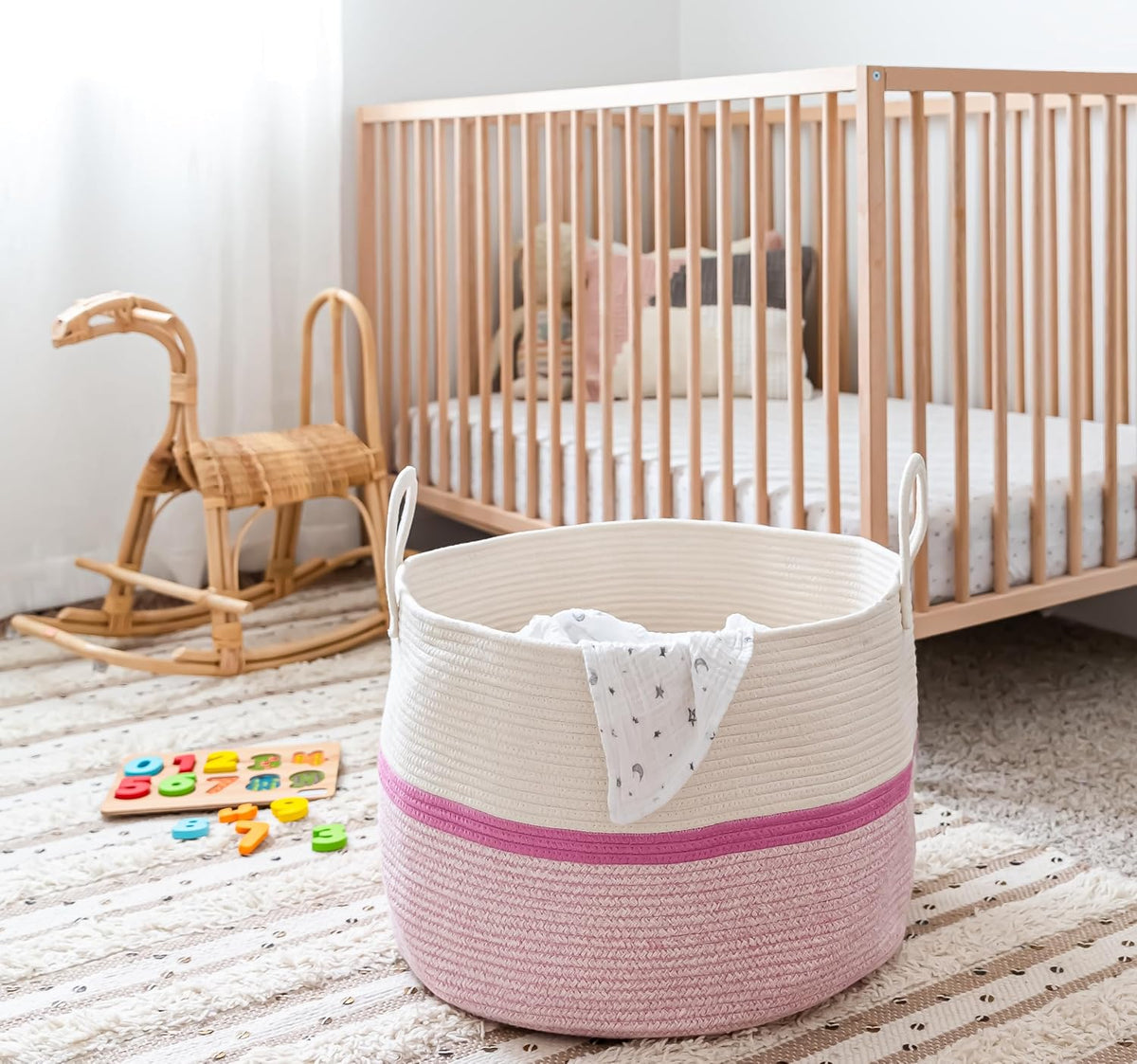 Rainbow Toy Basket & Blanket Storage Bin, Nursery 20x13"