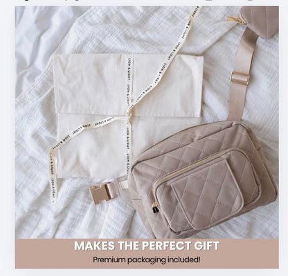 ® Small Diaper Bag - Mini Diaper Bag with Portable Changing Pad, Fanny Pack Crossbody Bags for Baby & Toddler, Beige Travel-Friendly Baby Tote with Adjustable Strap & Zippered Pockets