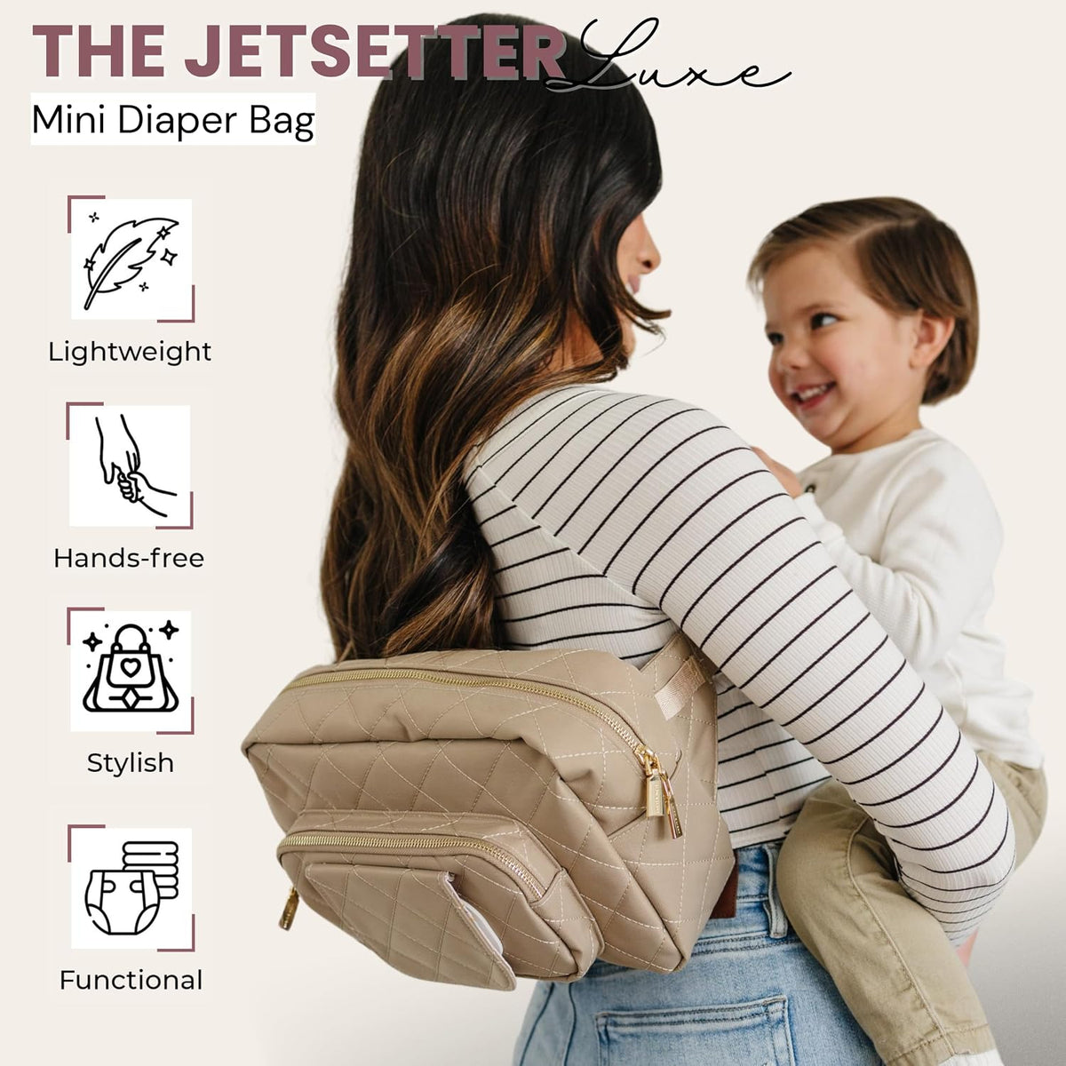 ® Small Diaper Bag - Mini Diaper Bag with Portable Changing Pad, Fanny Pack Crossbody Bags for Baby & Toddler, Beige Travel-Friendly Baby Tote with Adjustable Strap & Zippered Pockets