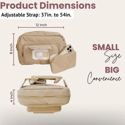 ® Small Diaper Bag - Mini Diaper Bag with Portable Changing Pad, Fanny Pack Crossbody Bags for Baby & Toddler, Beige Travel-Friendly Baby Tote with Adjustable Strap & Zippered Pockets