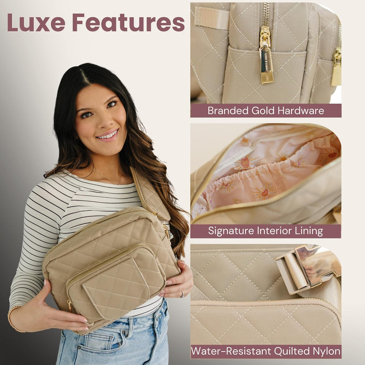 ® Small Diaper Bag - Mini Diaper Bag with Portable Changing Pad, Fanny Pack Crossbody Bags for Baby & Toddler, Beige Travel-Friendly Baby Tote with Adjustable Strap & Zippered Pockets