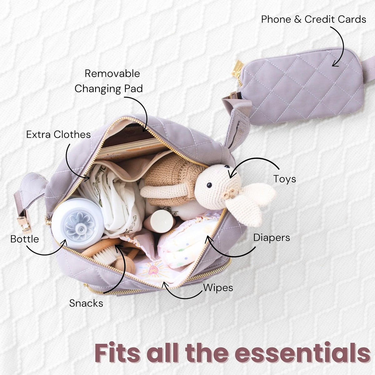 ® Small Diaper Bag - Mini Diaper Bag with Portable Changing Pad, Fanny Pack Crossbody Bags for Baby & Toddler, Beige Travel-Friendly Baby Tote with Adjustable Strap & Zippered Pockets