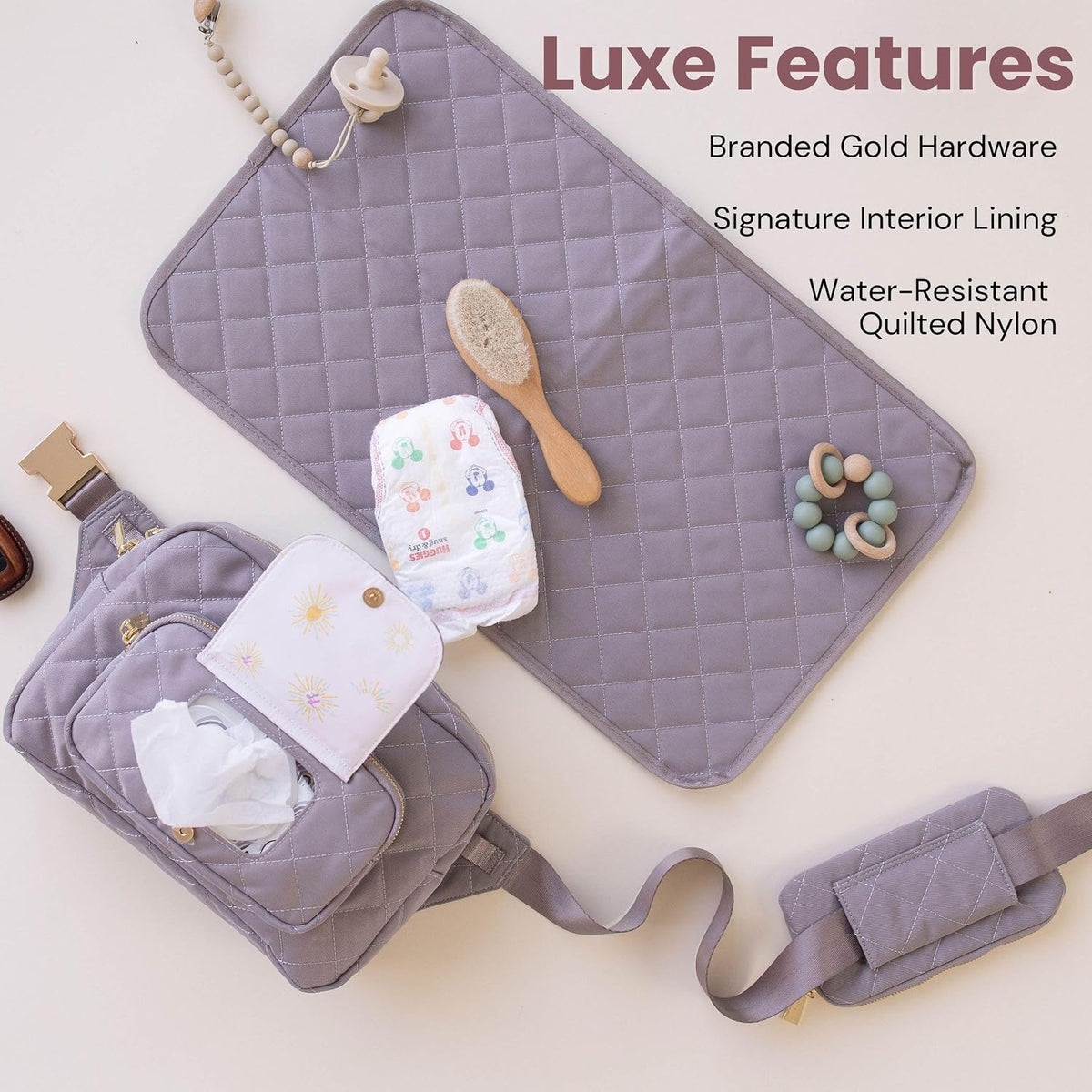 ® Small Diaper Bag - Mini Diaper Bag with Portable Changing Pad, Fanny Pack Crossbody Bags for Baby & Toddler, Beige Travel-Friendly Baby Tote with Adjustable Strap & Zippered Pockets