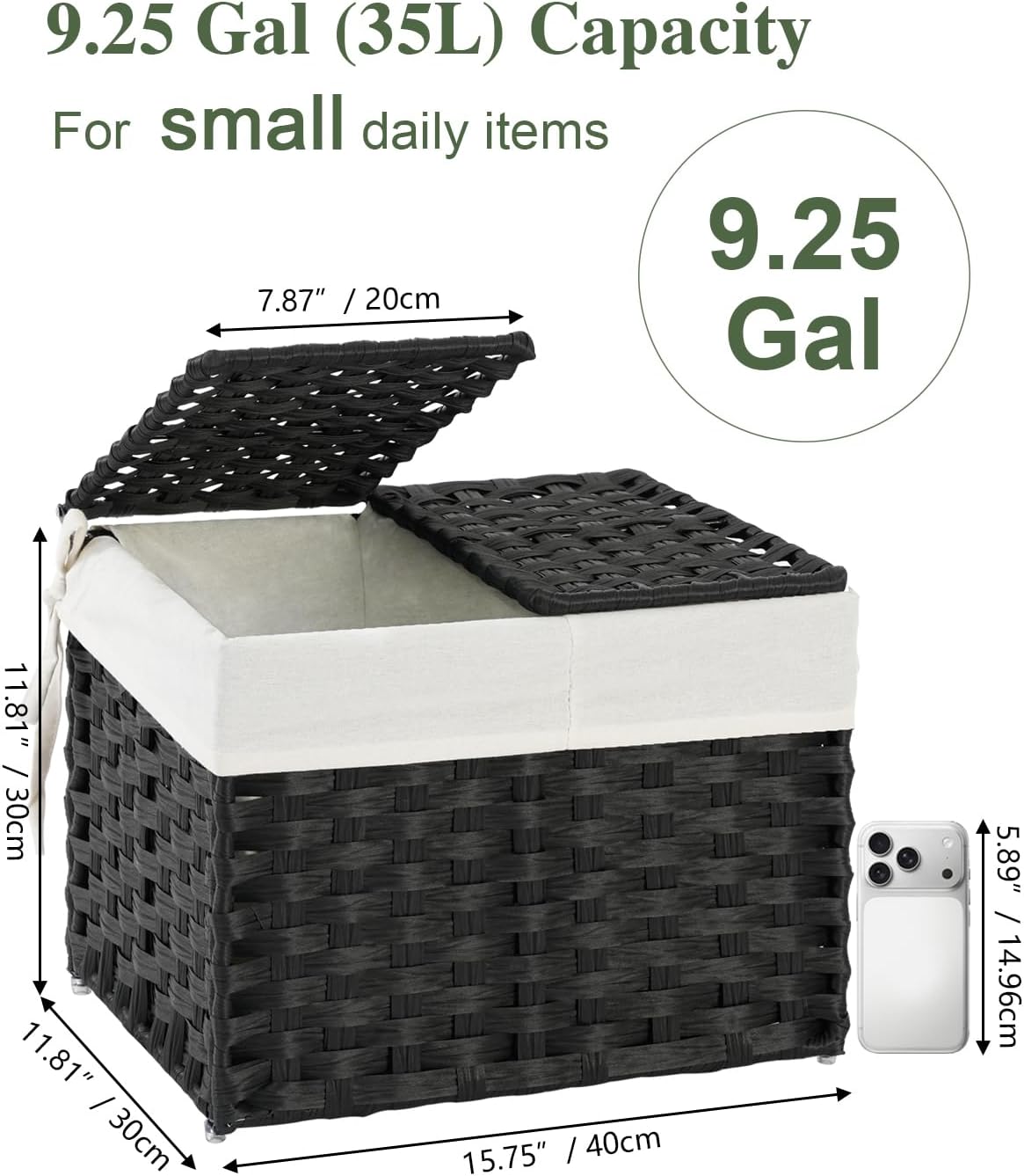 Storage Basket with Lid Rattan Woven Storage Baskets with 2 Separate Lids, 17.2 Gallon (65 L), 22 x 13 x 13.8 Inches,Foldable, 2 Removable Liner Bags Handles for Bedroom, Laundry Room Natural