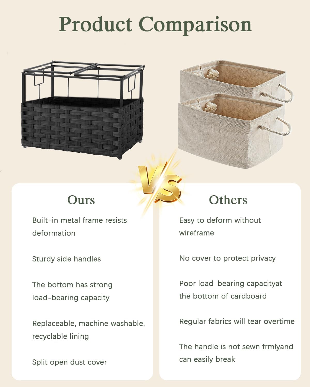 Storage Basket with Lid Rattan Woven Storage Baskets with 2 Separate Lids, 17.2 Gallon (65 L), 22 x 13 x 13.8 Inches,Foldable, 2 Removable Liner Bags Handles for Bedroom, Laundry Room Natural