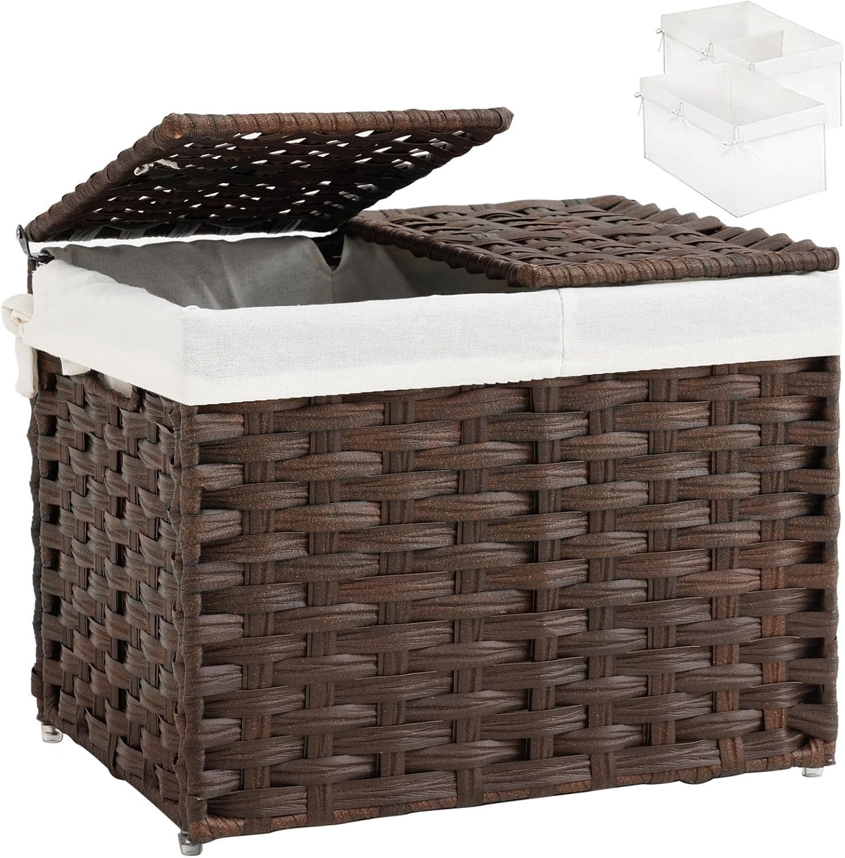 Storage Basket with Lid Rattan Woven Storage Baskets with 2 Separate Lids, 17.2 Gallon (65 L), 22 x 13 x 13.8 Inches,Foldable, 2 Removable Liner Bags Handles for Bedroom, Laundry Room Natural
