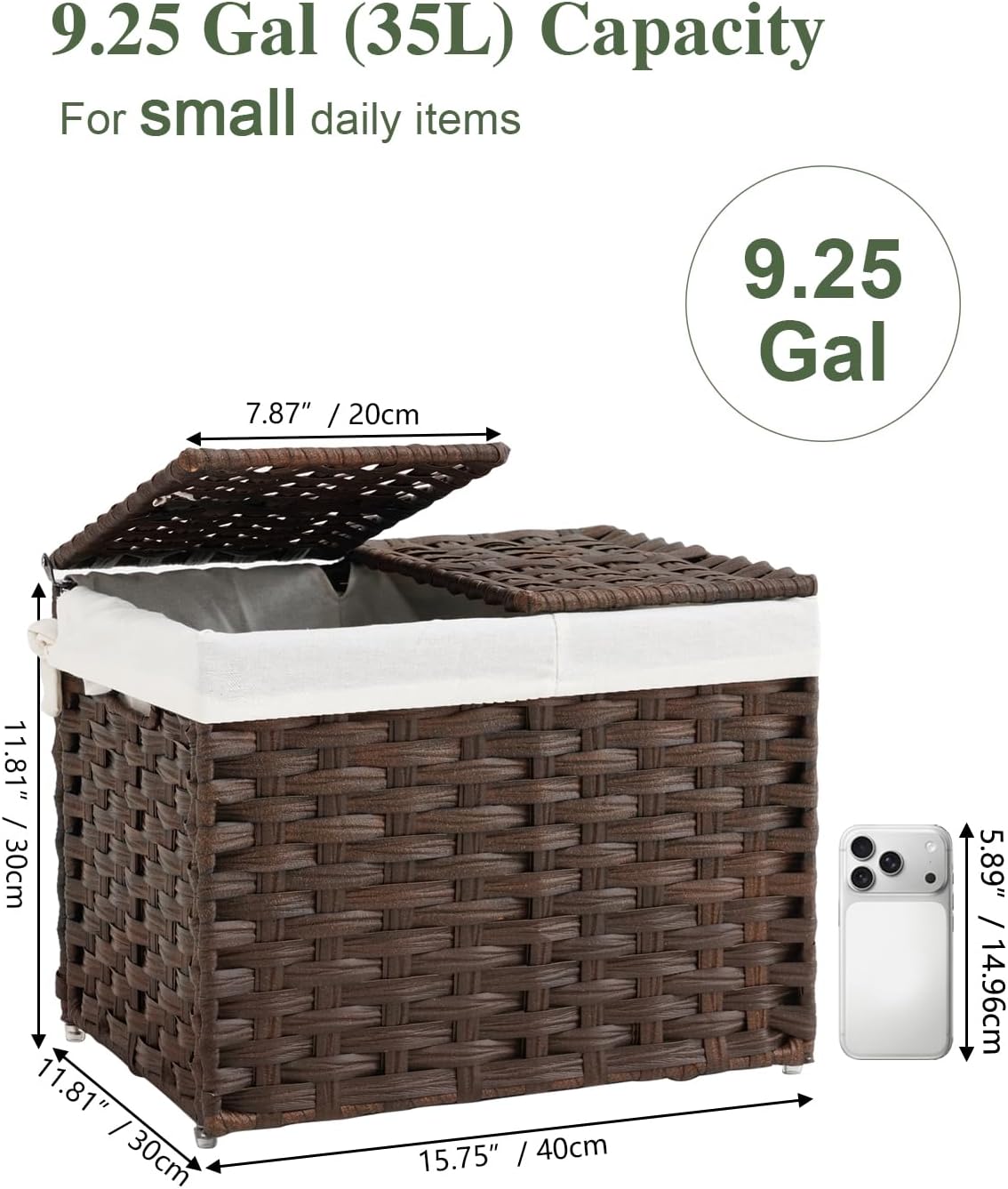 Storage Basket with Lid Rattan Woven Storage Baskets with 2 Separate Lids, 17.2 Gallon (65 L), 22 x 13 x 13.8 Inches,Foldable, 2 Removable Liner Bags Handles for Bedroom, Laundry Room Natural