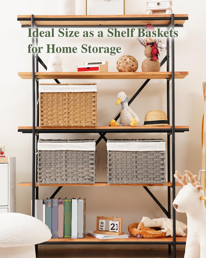 Storage Basket with Lid Rattan Woven Storage Baskets with 2 Separate Lids, 17.2 Gallon (65 L), 22 x 13 x 13.8 Inches,Foldable, 2 Removable Liner Bags Handles for Bedroom, Laundry Room Natural