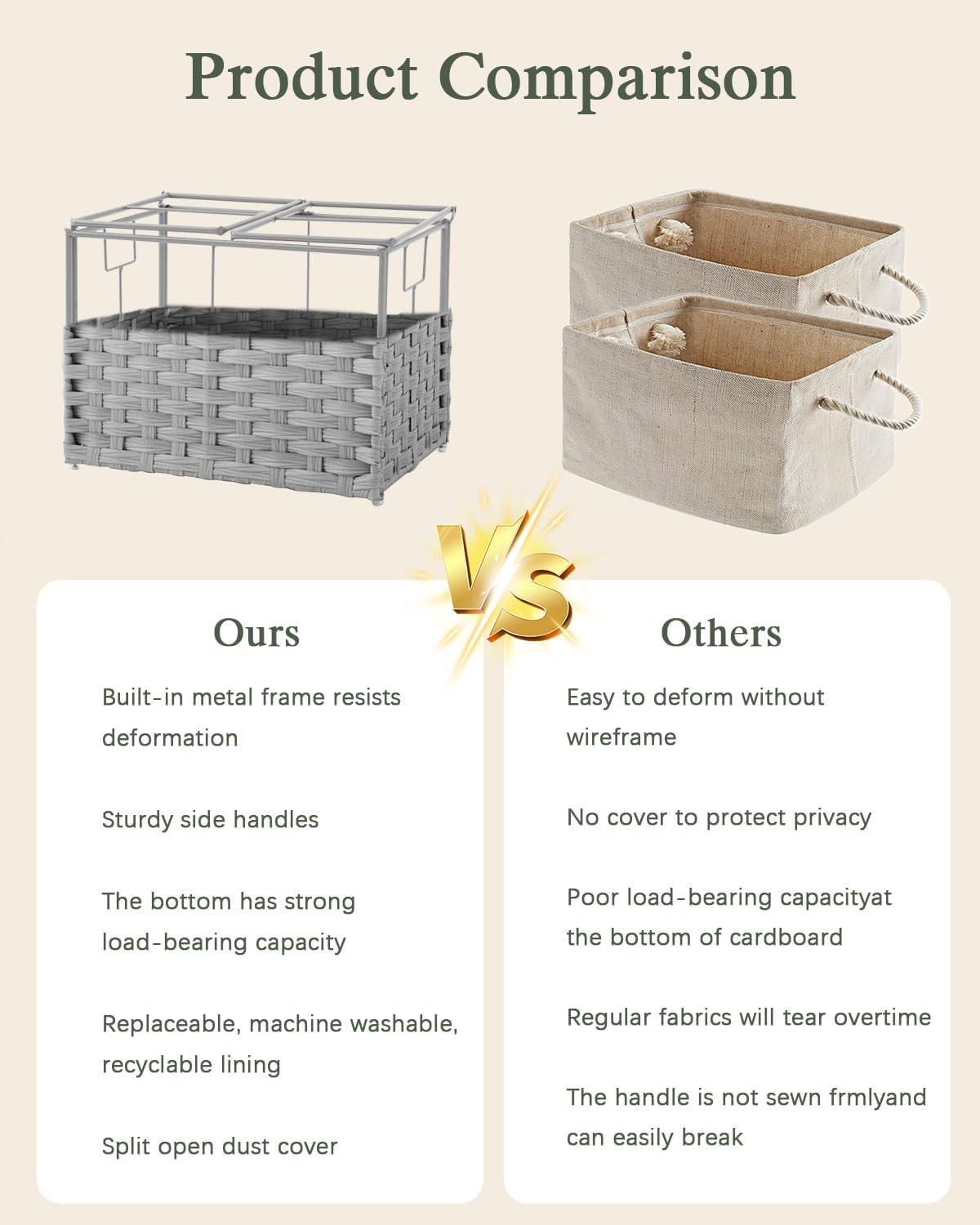 Storage Basket with Lid Rattan Woven Storage Baskets with 2 Separate Lids, 17.2 Gallon (65 L), 22 x 13 x 13.8 Inches,Foldable, 2 Removable Liner Bags Handles for Bedroom, Laundry Room Natural