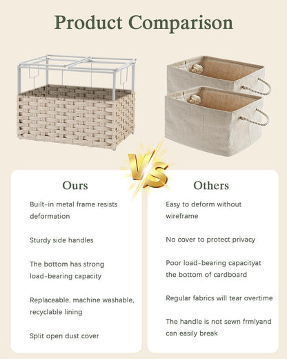 Storage Basket with Lid Rattan Woven Storage Baskets with 2 Separate Lids, 17.2 Gallon (65 L), 22 x 13 x 13.8 Inches,Foldable, 2 Removable Liner Bags Handles for Bedroom, Laundry Room Natural