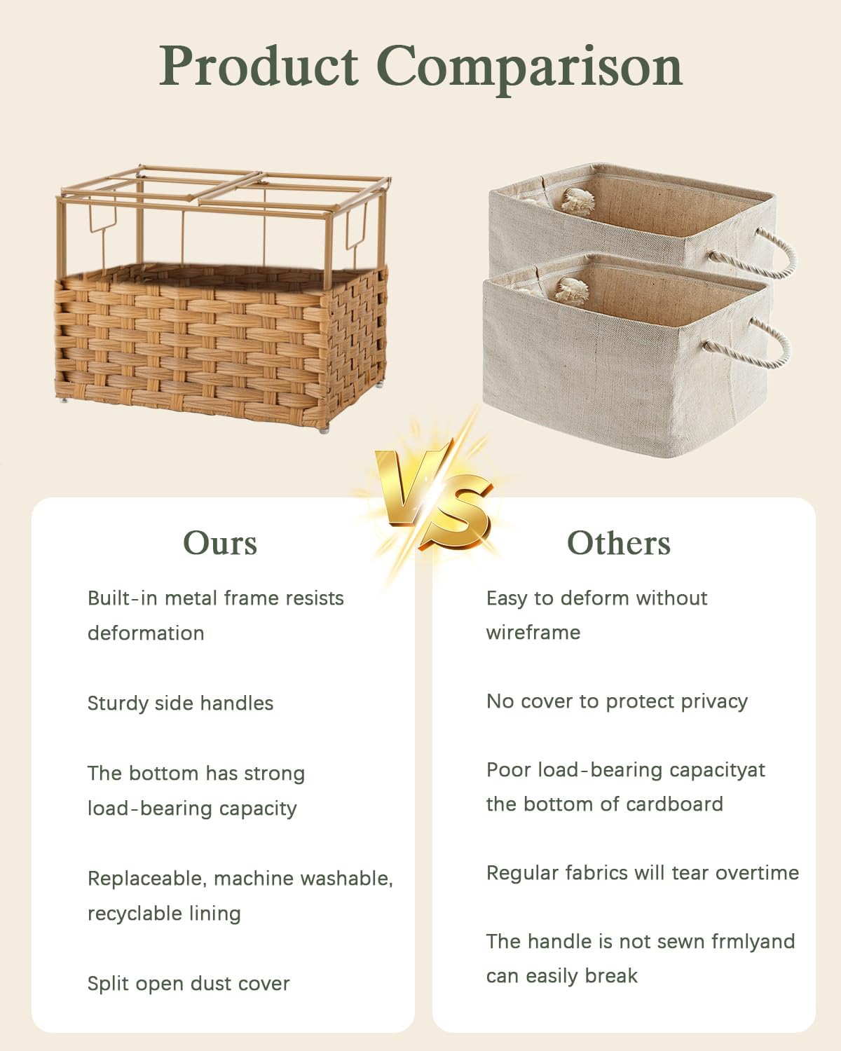 Storage Basket with Lid Rattan Woven Storage Baskets with 2 Separate Lids, 17.2 Gallon (65 L), 22 x 13 x 13.8 Inches,Foldable, 2 Removable Liner Bags Handles for Bedroom, Laundry Room Natural
