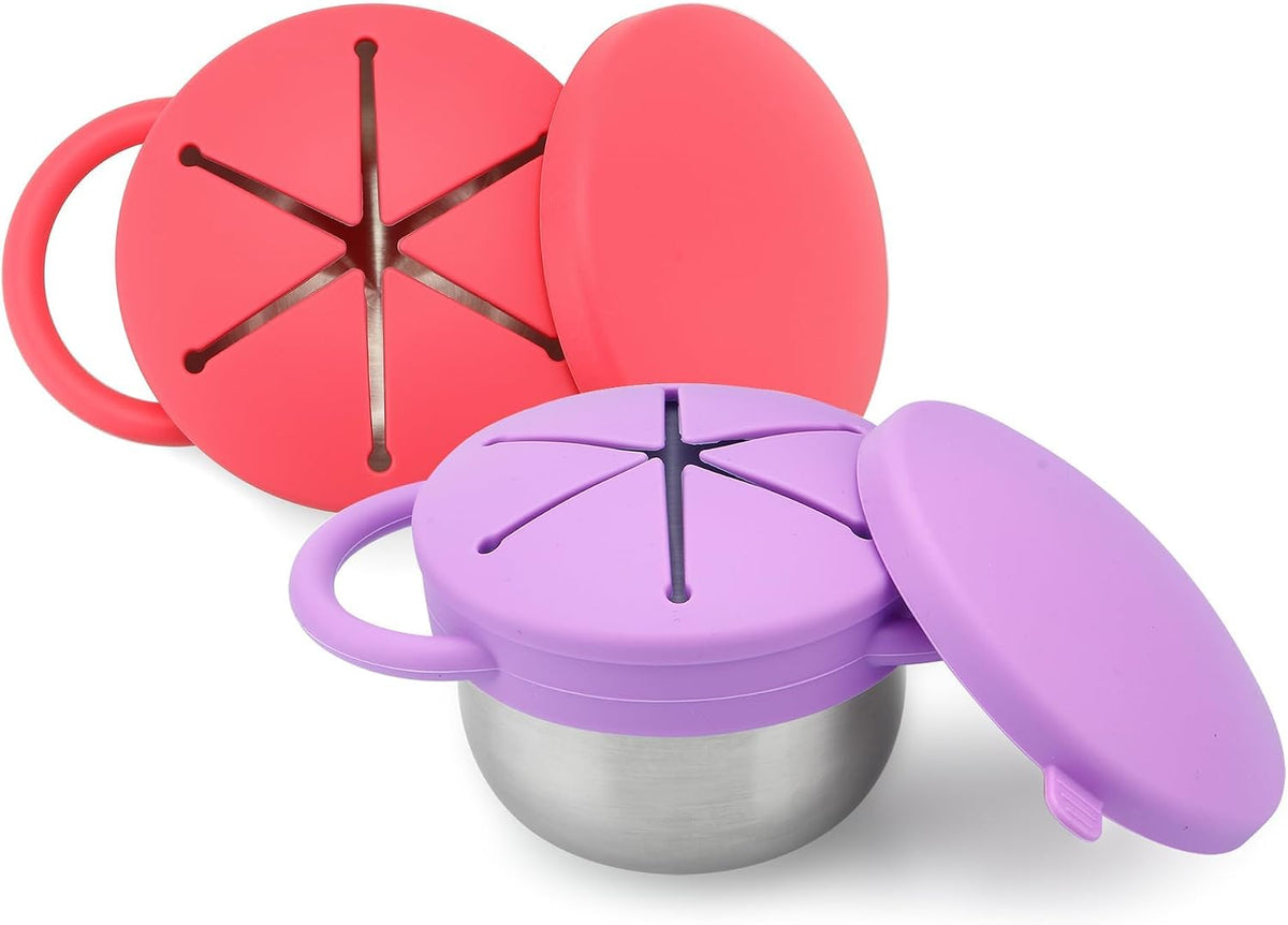 2 Pack Stainless Steel Toddler Snack Cups, Spill Proof, BPA Free