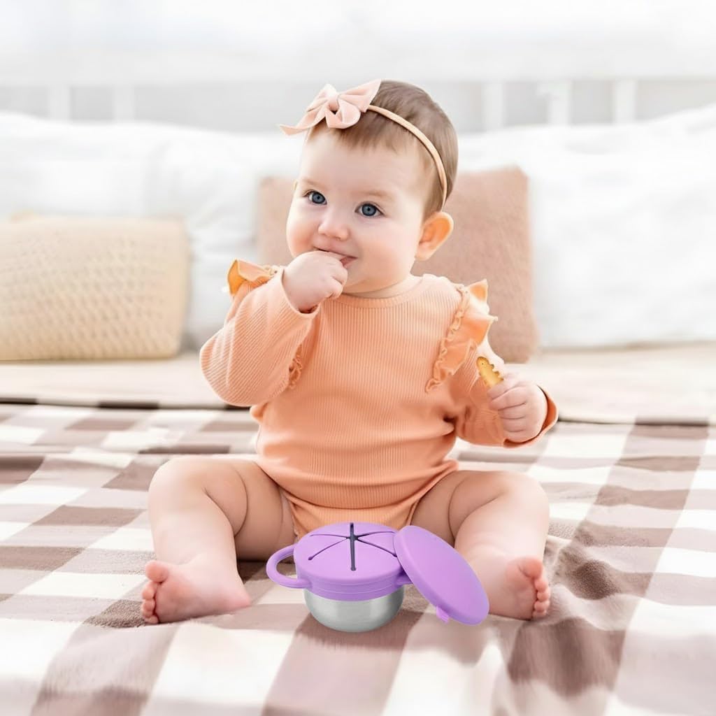 2 Pack Stainless Steel Toddler Snack Cups, Spill Proof, BPA Free