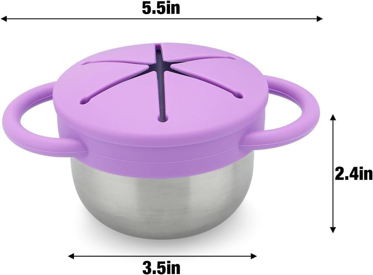 2 Pack Stainless Steel Toddler Snack Cups, Spill Proof, BPA Free